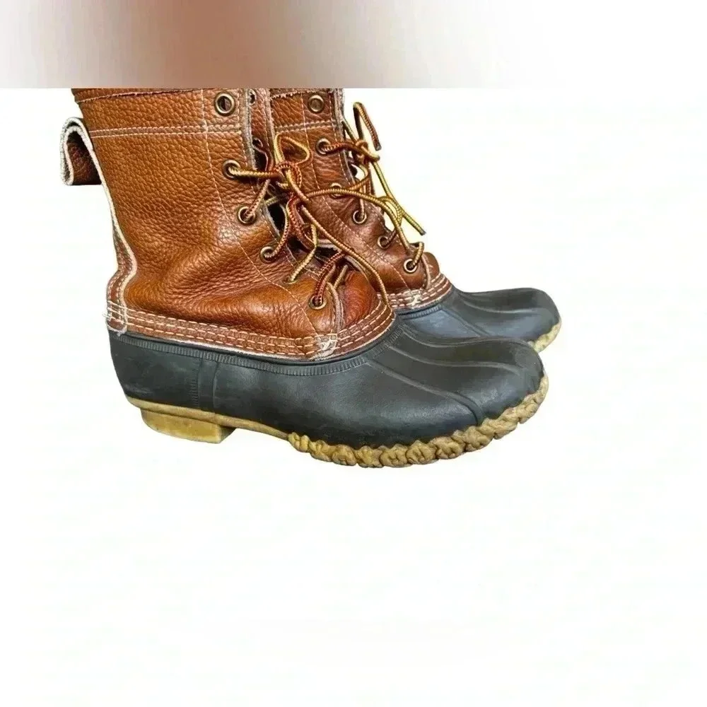 L.L. Bean Leather Bean Boots Womens 7 Brown Black  Duck Boots Lace Up